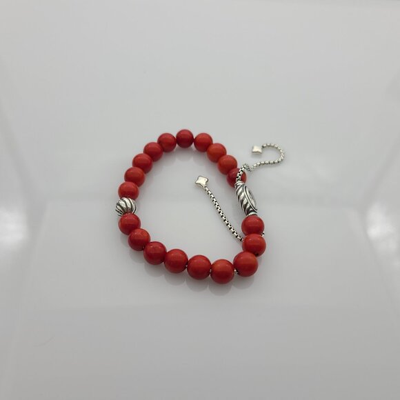 David Yurman Spiritual Bead Bracelet Sterling Silver with Red Coral and Silver - Picture 4 of 4